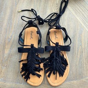 Lace up fringe sandals